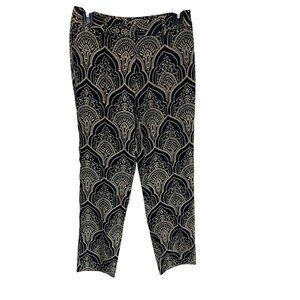 J. McLaughlin Grier Black & Gold Embroidered Jacquard Pants Slit Hem - Size 0